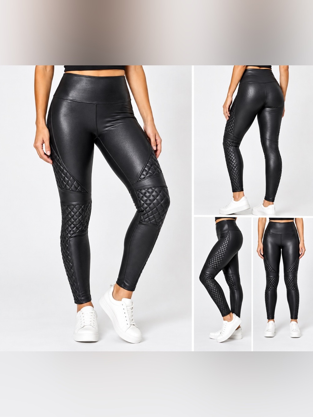 SPANX Faux Leather Moto Leggings Quilted Black Size Medium